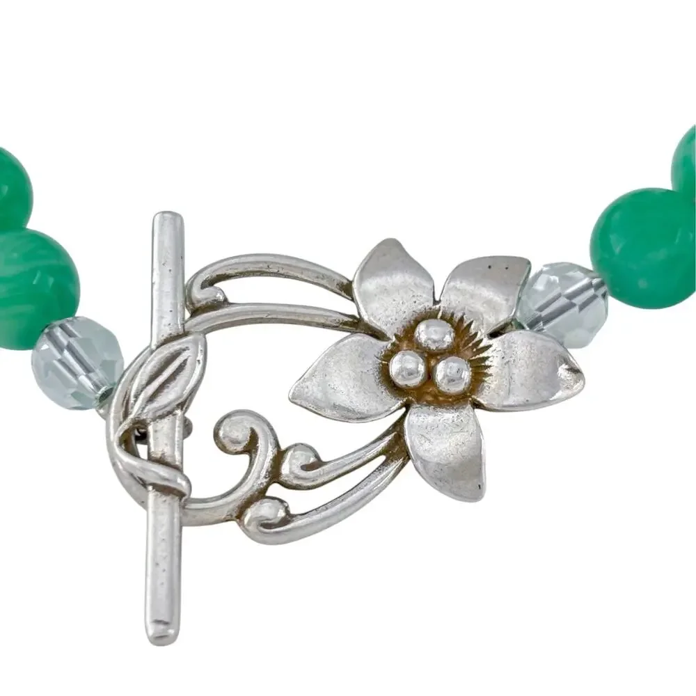 Vintage Sterling Silver 925 Green Glass Flower Bracelet 7.25
